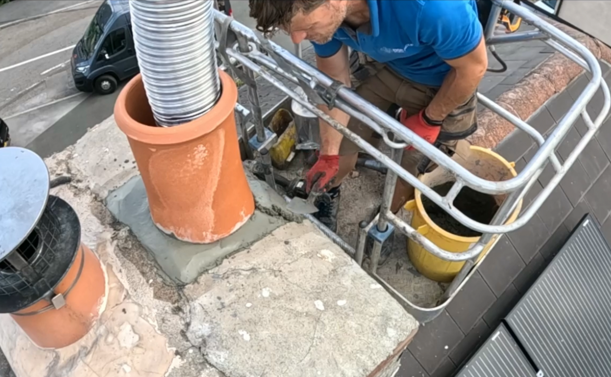 chimney pot being concreted into position in Bilsthorpe, Nottinghamshire by Danny Iwanejko