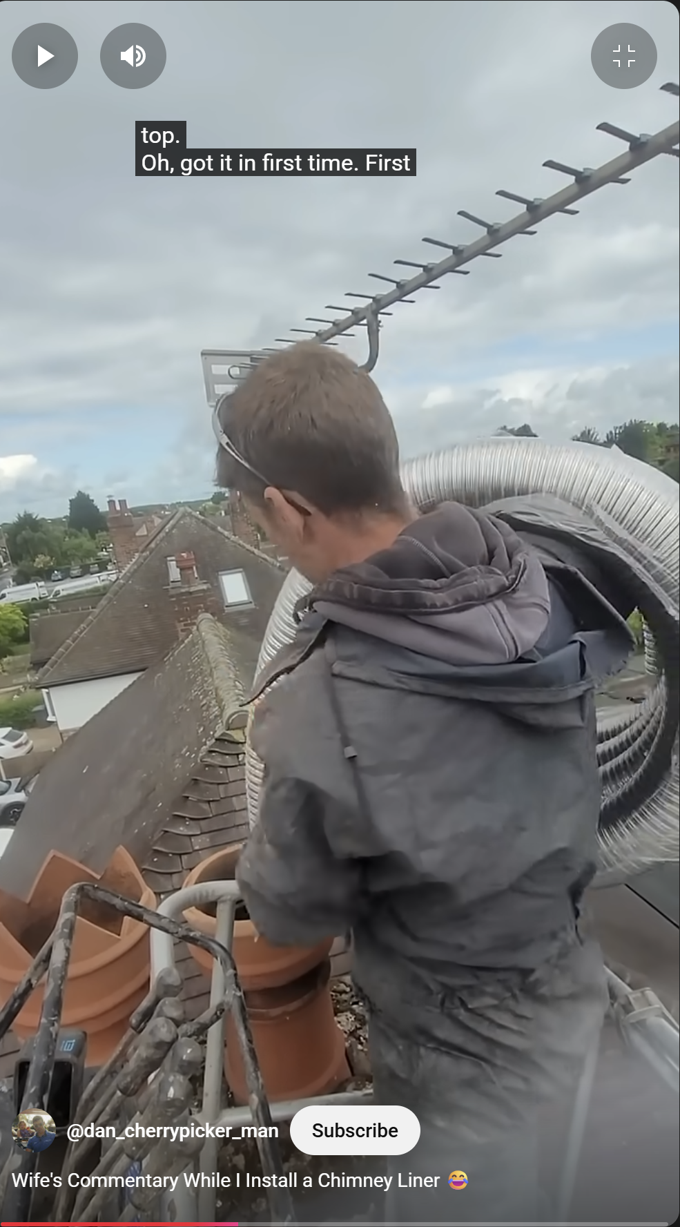 Danny Iwanejko installing a steel chimney liner