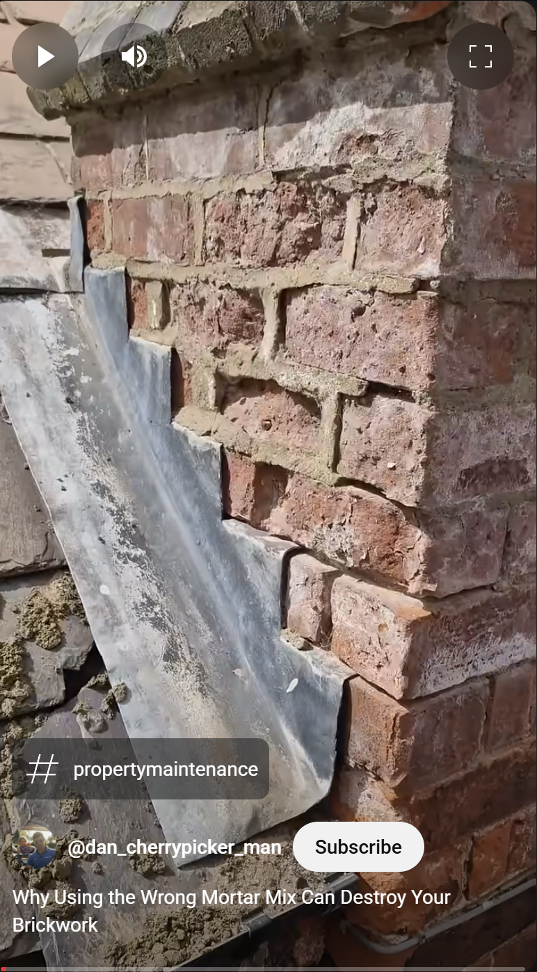 picture of very badly corroded brickwork on a chimney in Longeaton, Nottinghamshire