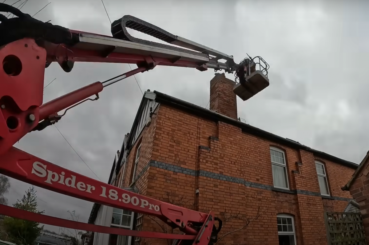 picture of cherrypicker next to a chimney being reduced in height in Farnsfield, Nottinghamshire
