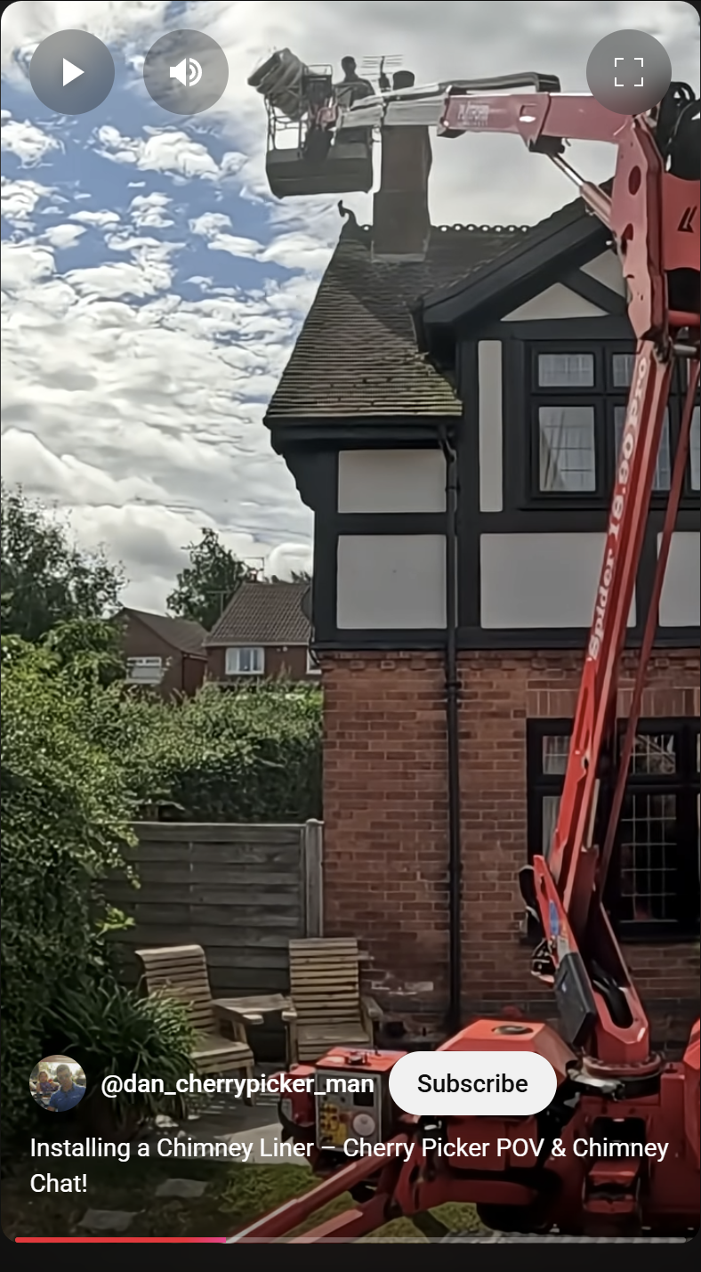 photo of tracked spider cherrypicker carrying steel chimney liner to a chimney in Edwinstowe, Nottinghamshire